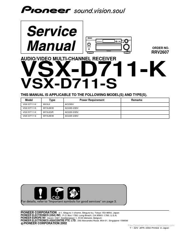 <?=VSX-D711-K?> डेटा पत्रक पीडीएफ