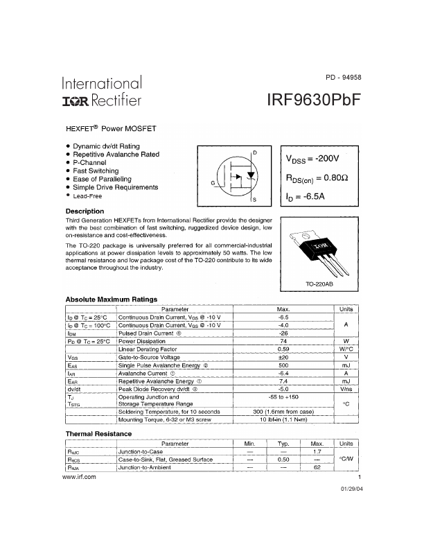 IRF9630PBF International Rectifier