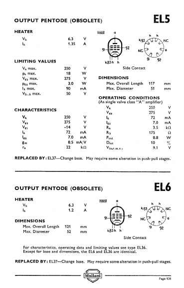 EL6 Pentode Datasheet pdf - Output Pentode. Equivalent, Catalog