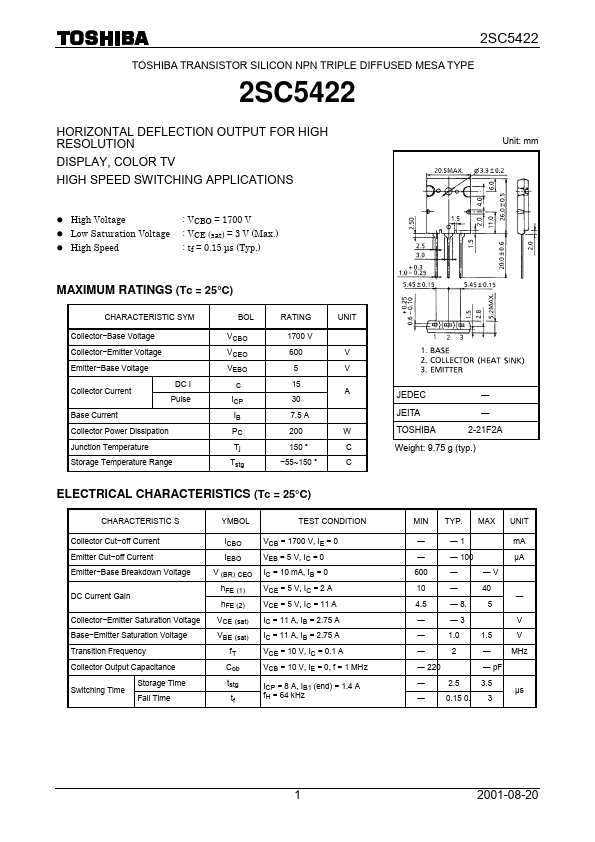 2SC5422 Toshiba Semiconductor