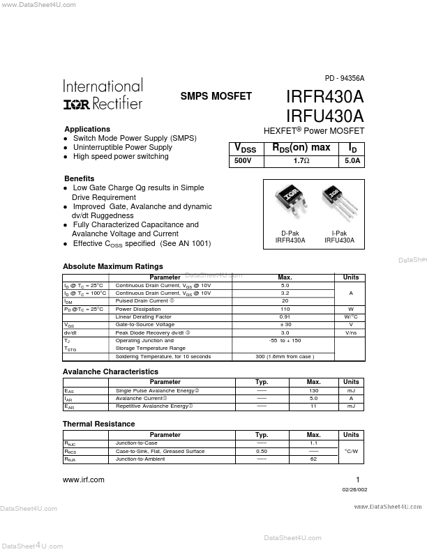 IRFR430A International Rectifier