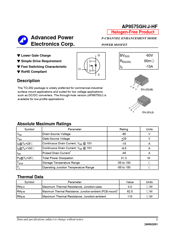 AP9575GH-HF Advanced Power Electronics