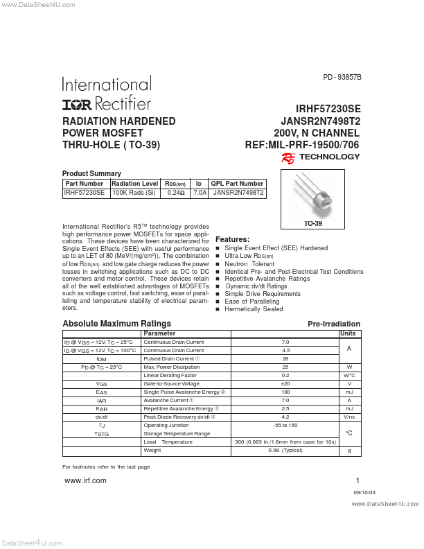 IRHF57230SE International Rectifier