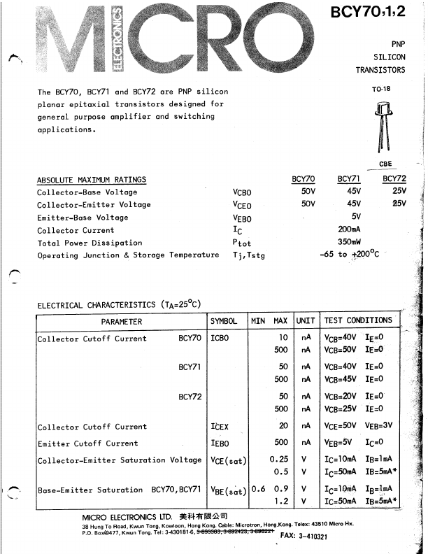 BCY70 Micro Electronics
