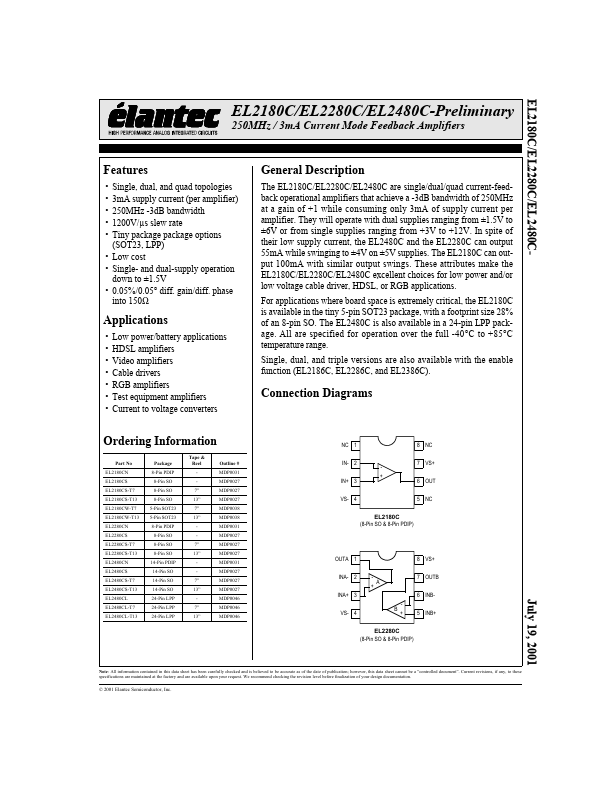 EL2180C Elantec Semiconductor