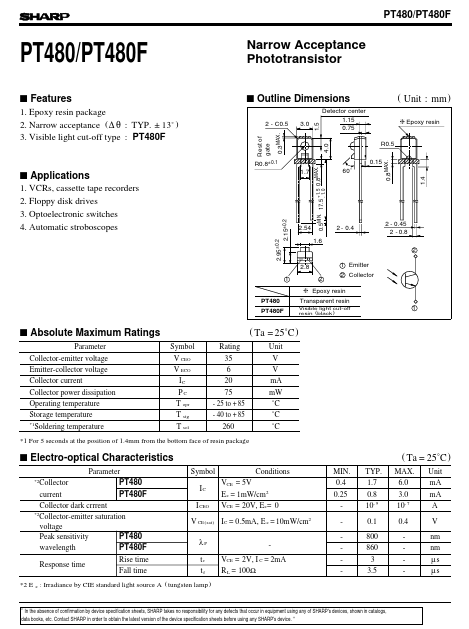 PT480F Sharp Electrionic Components