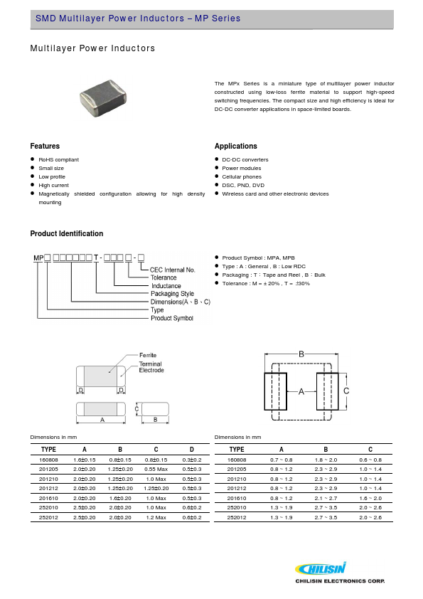 MPA201210T Chilisin Electronics