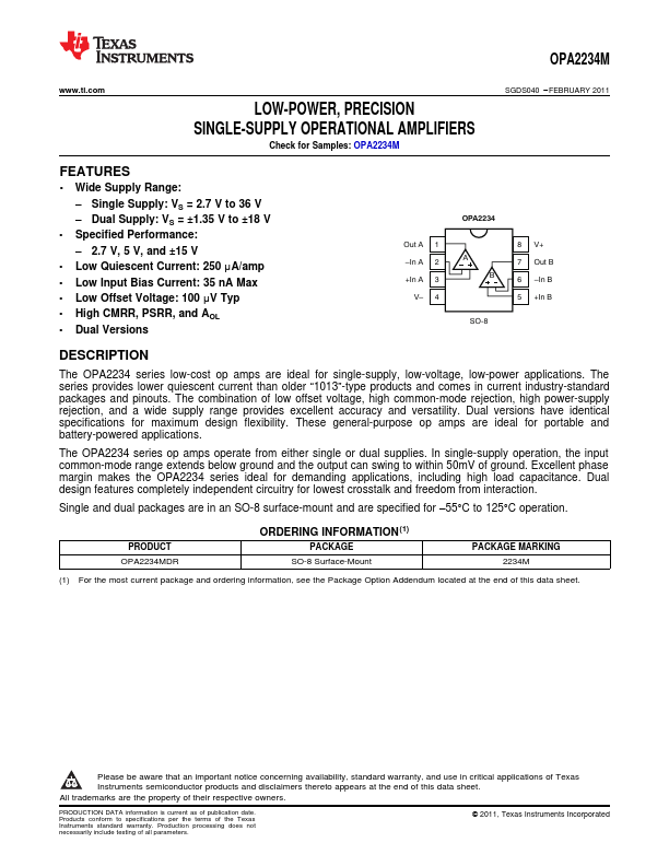 <?=OPA2234M?> डेटा पत्रक पीडीएफ