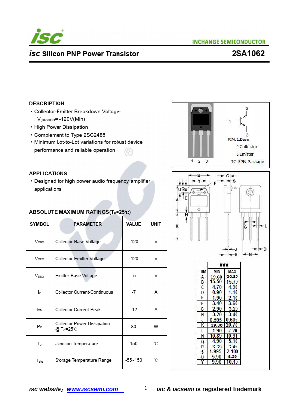 2SA1062 Inchange Semiconductor