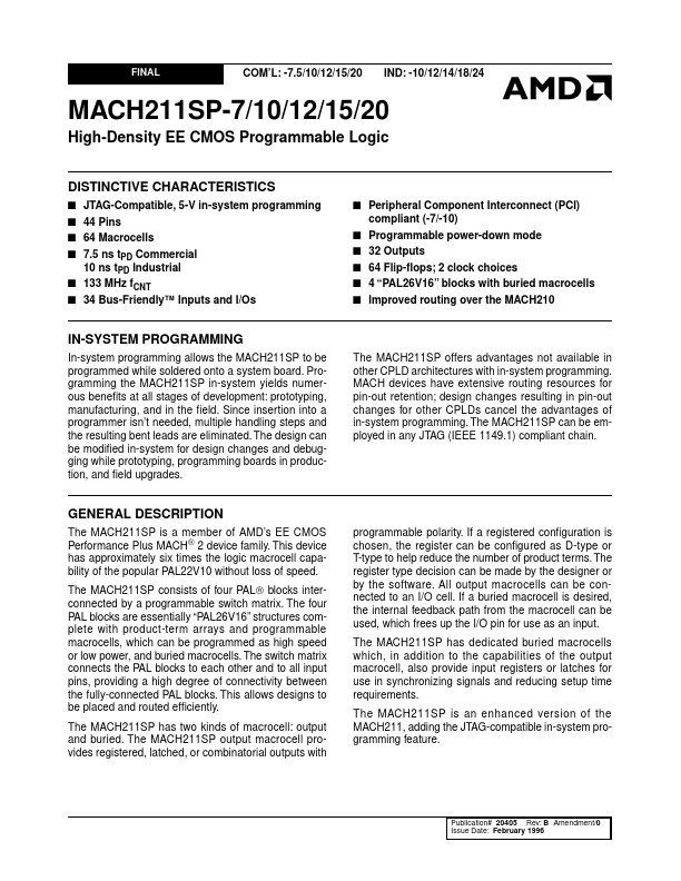 MACH211SP-20 Advanced Micro Devices