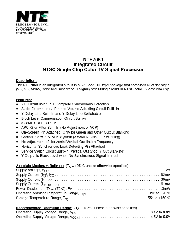 NTE7060 NTE Electronics