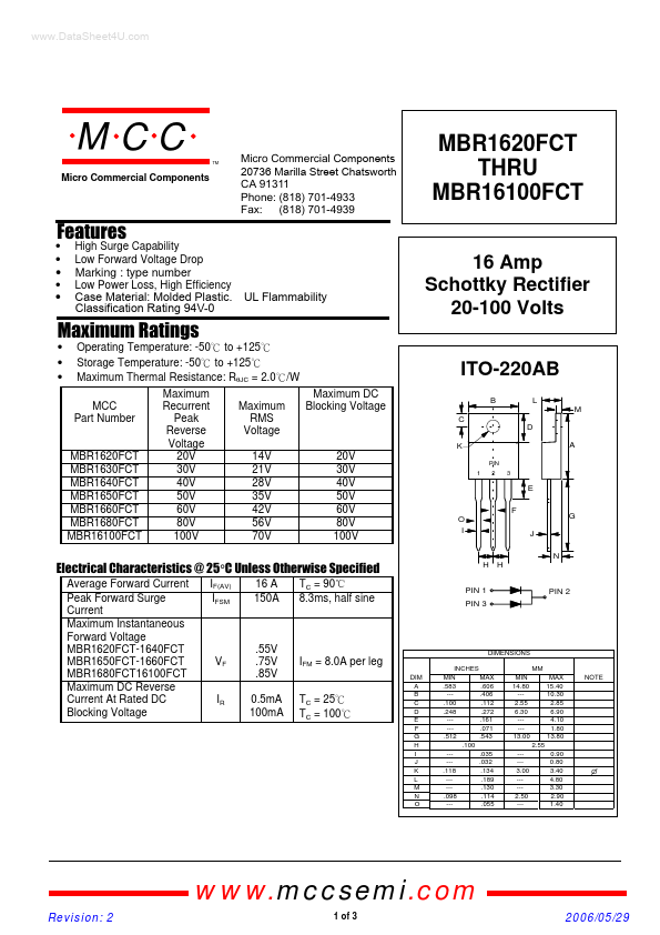 MBR1660FCT MCC