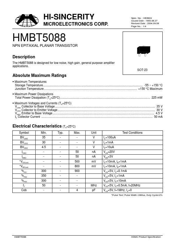HMBT5088 Hi-Sincerity Mocroelectronics