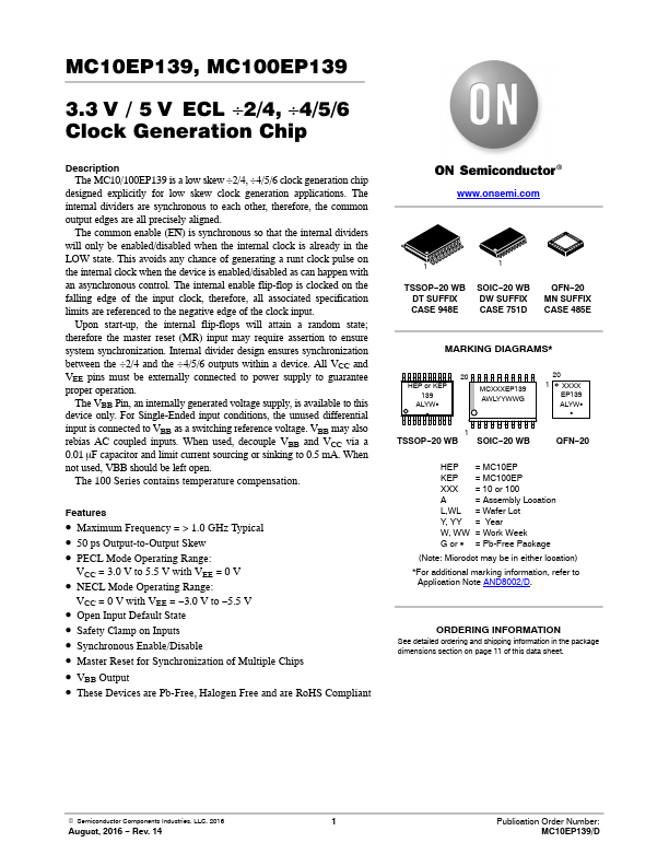 MC100EP139 ON Semiconductor