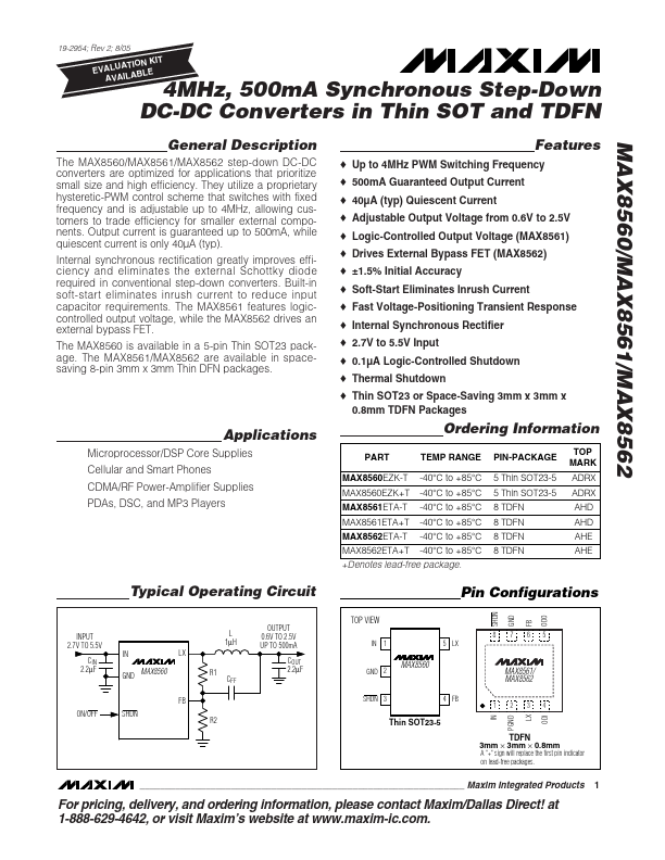 <?=MAX8562?> डेटा पत्रक पीडीएफ