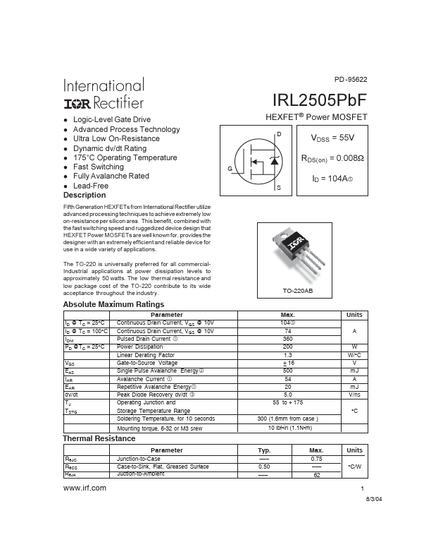 IRL2505PBF International Rectifier