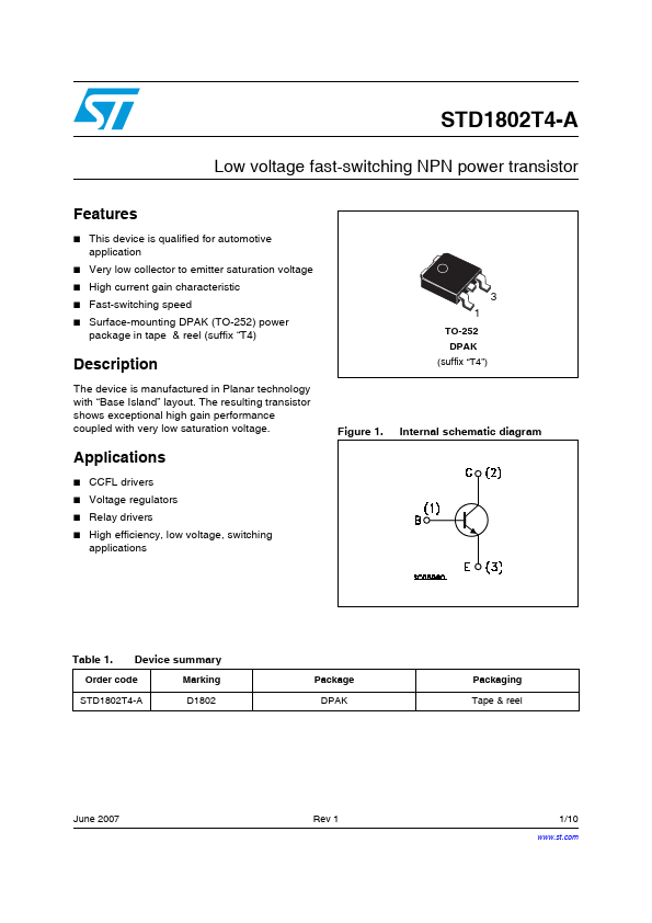 STD1802T4-A STMicroelectronics