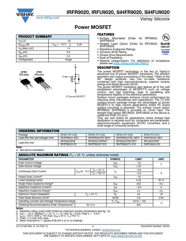 IRFR9020 Vishay Siliconix