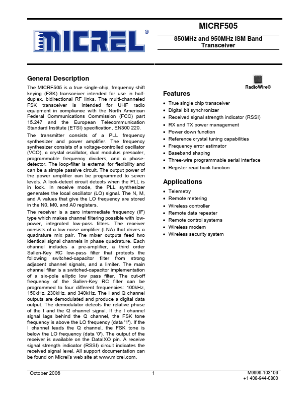 MICRF505 Micrel Semiconductor