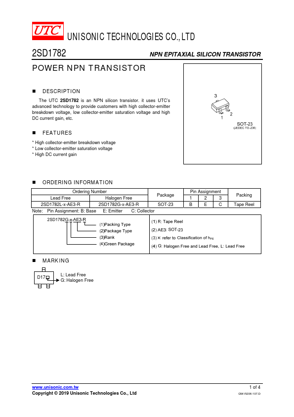 2SD1782 Unisonic Technologies