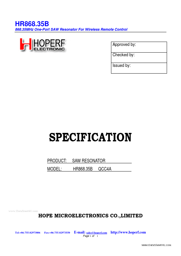 HR868.35B Hope Microelectronics