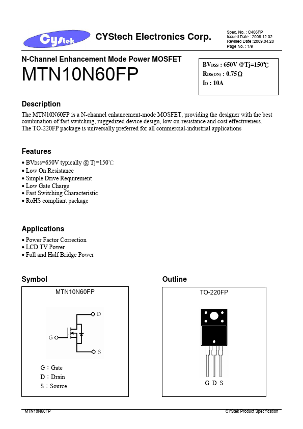 <?=MTN10N60FP?> डेटा पत्रक पीडीएफ