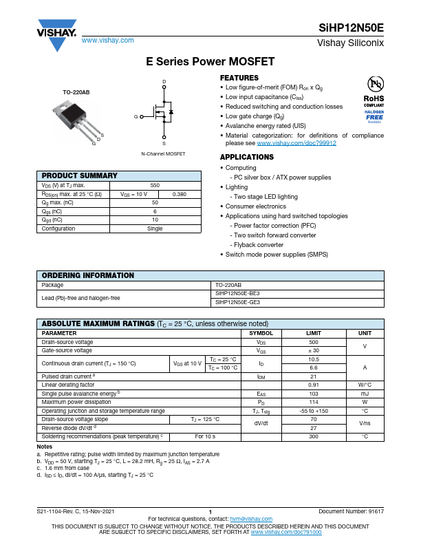 SiHP12N50E