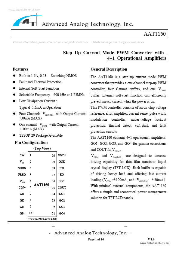 <?=AAT1160?> डेटा पत्रक पीडीएफ