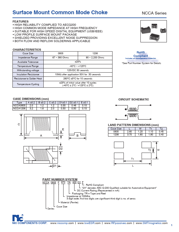 NCCA0805F161TR350QYF NIC COMPONENTS