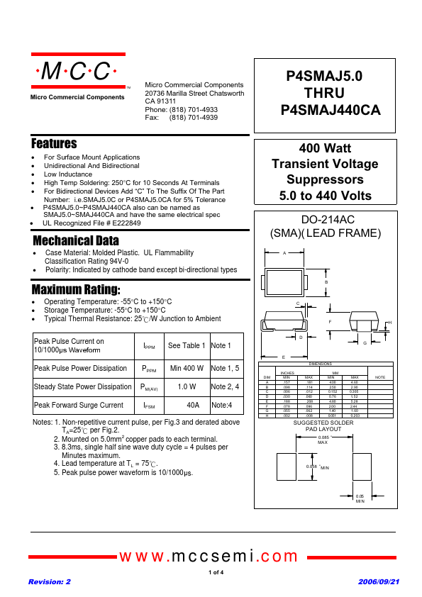 P4SMAJ6.0A MCC