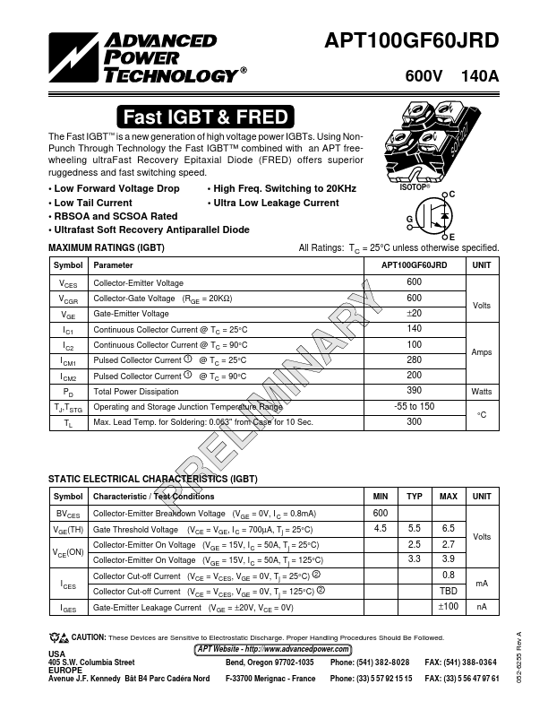 APT100GF60JRD Advanced Power Technology