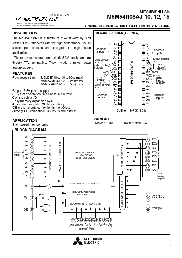 M5M54R08AJ-12 Mitsubishi