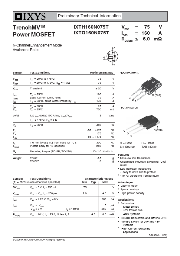 IXTQ160N075T