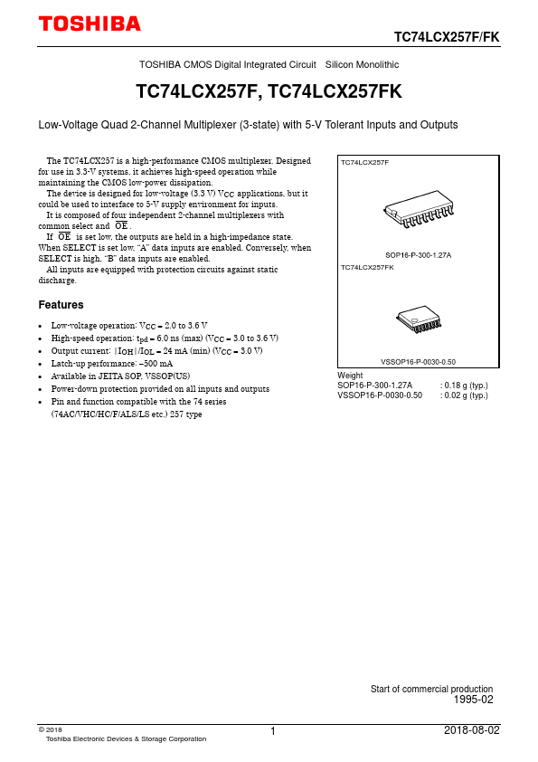 TC74LCX257FK Toshiba Semiconductor