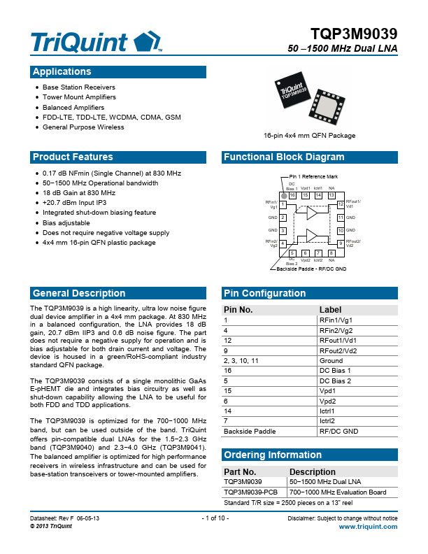 TQP3M9039 TriQuint Semiconductor