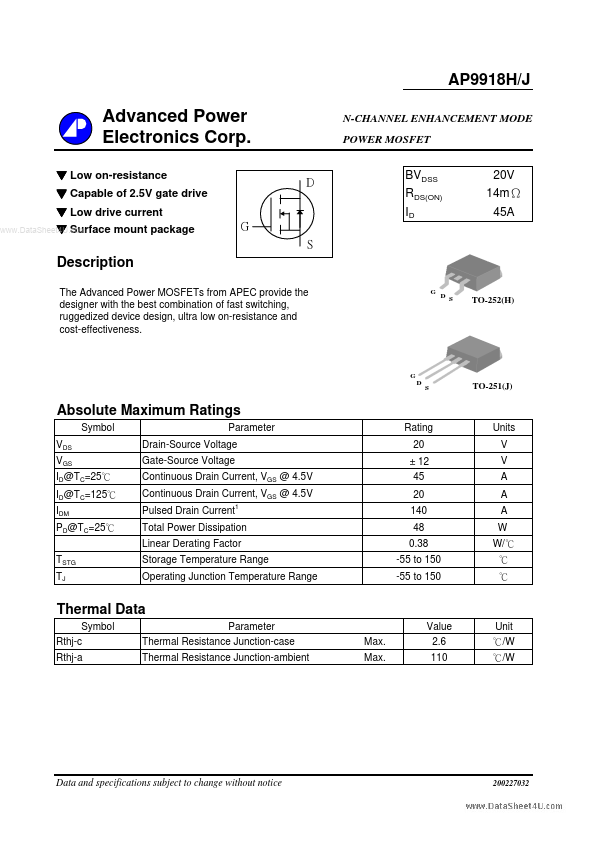 AP9918J Advanced Power Electronics