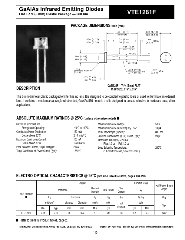 VTE1281F PerkinElmer Optoelectronics