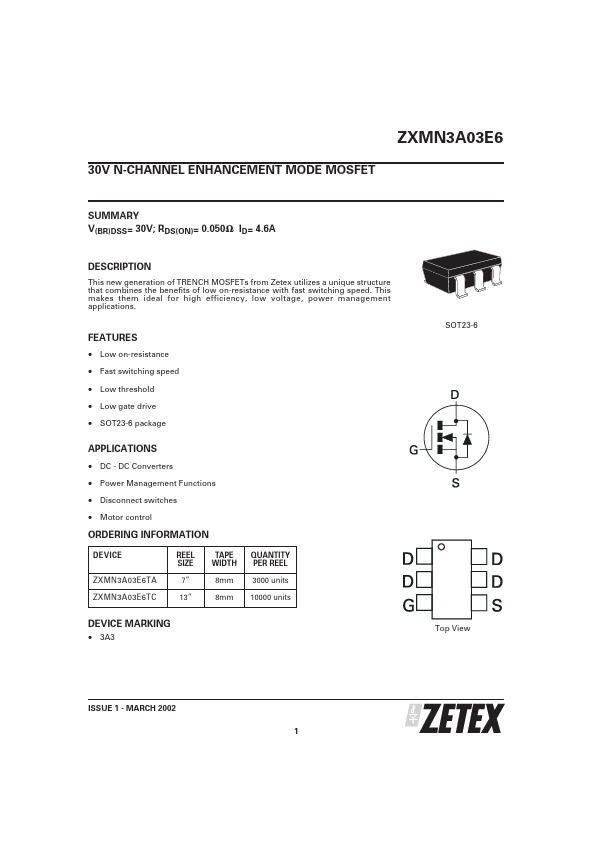 ZXMN3A03E6 Zetex Semiconductors