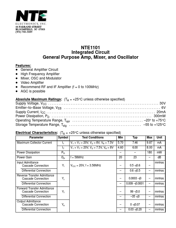 <?=NTE1101?> डेटा पत्रक पीडीएफ