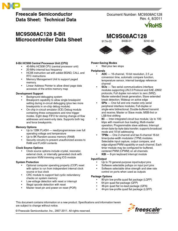 MC9S08AC128 Freescale Semiconductor