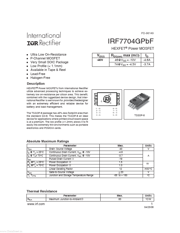 <?=IRF7704GPBF?> डेटा पत्रक पीडीएफ