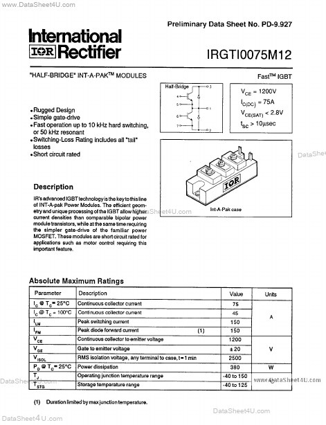 <?=IRGTI0075M12?> डेटा पत्रक पीडीएफ