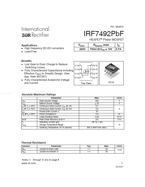 IRF7492PBF International Rectifier