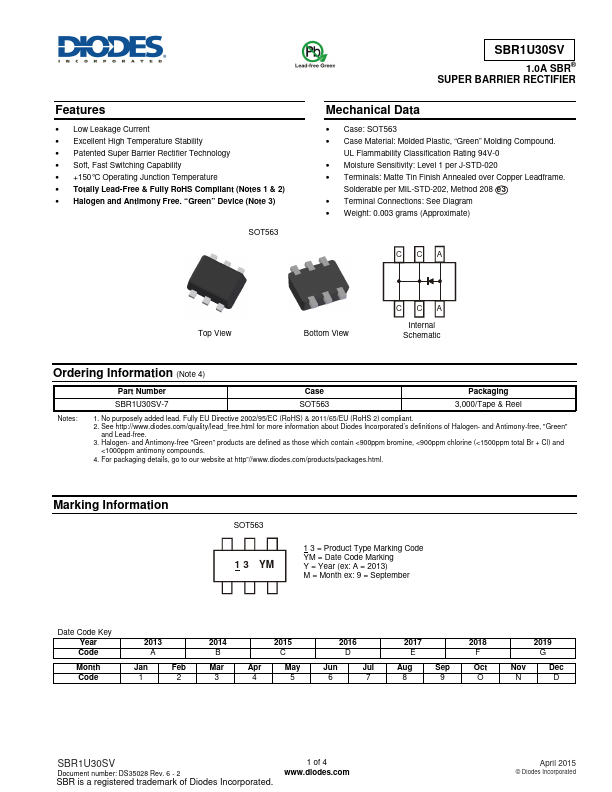 SBR1U30SV Diodes