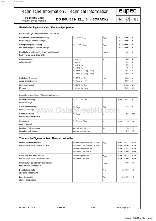 <?=DDB6U85N18?> डेटा पत्रक पीडीएफ