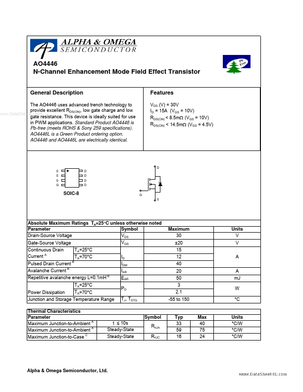 <?=AO4446?> डेटा पत्रक पीडीएफ