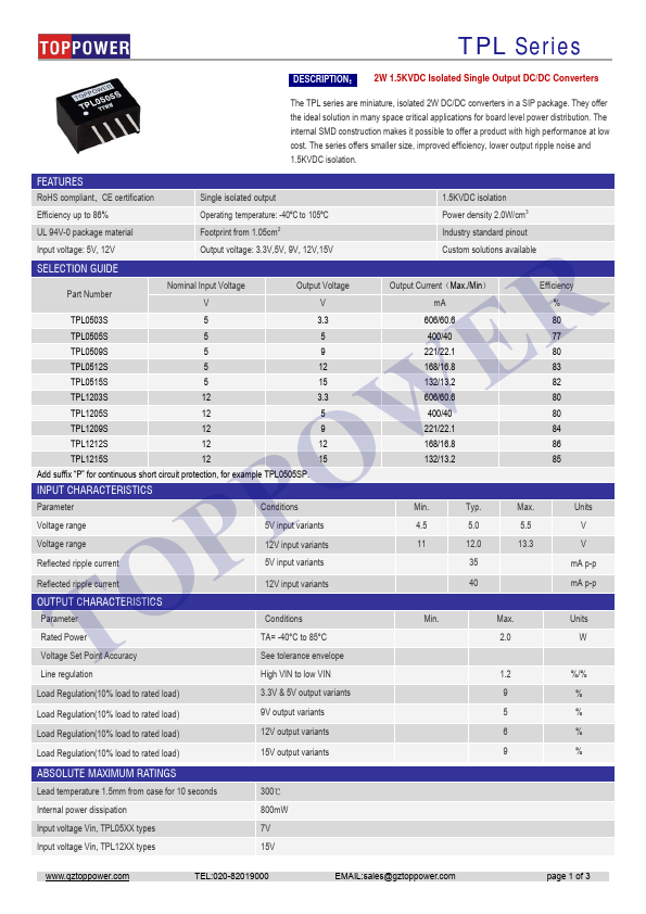 <?=TPL0503S?> डेटा पत्रक पीडीएफ