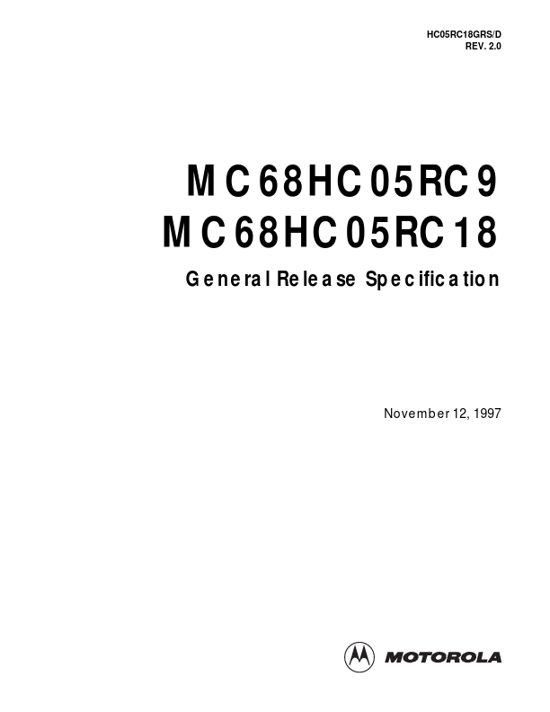 MC68HC05RC18 Motorola Semiconductor