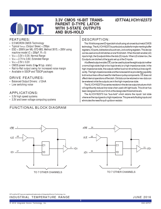 IDT74ALVCH162373 Integrated Device Technology