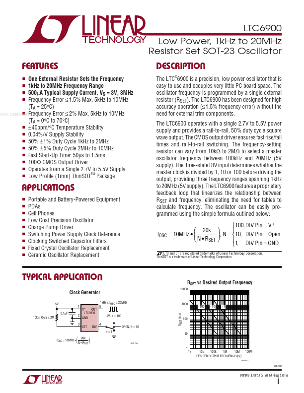 <?=LTC6900?> डेटा पत्रक पीडीएफ
